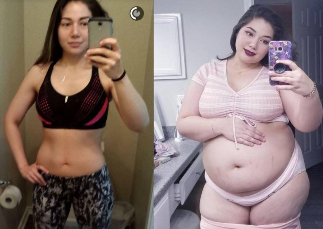 Фиди до и после набора веса девушки в одинаковой одежде