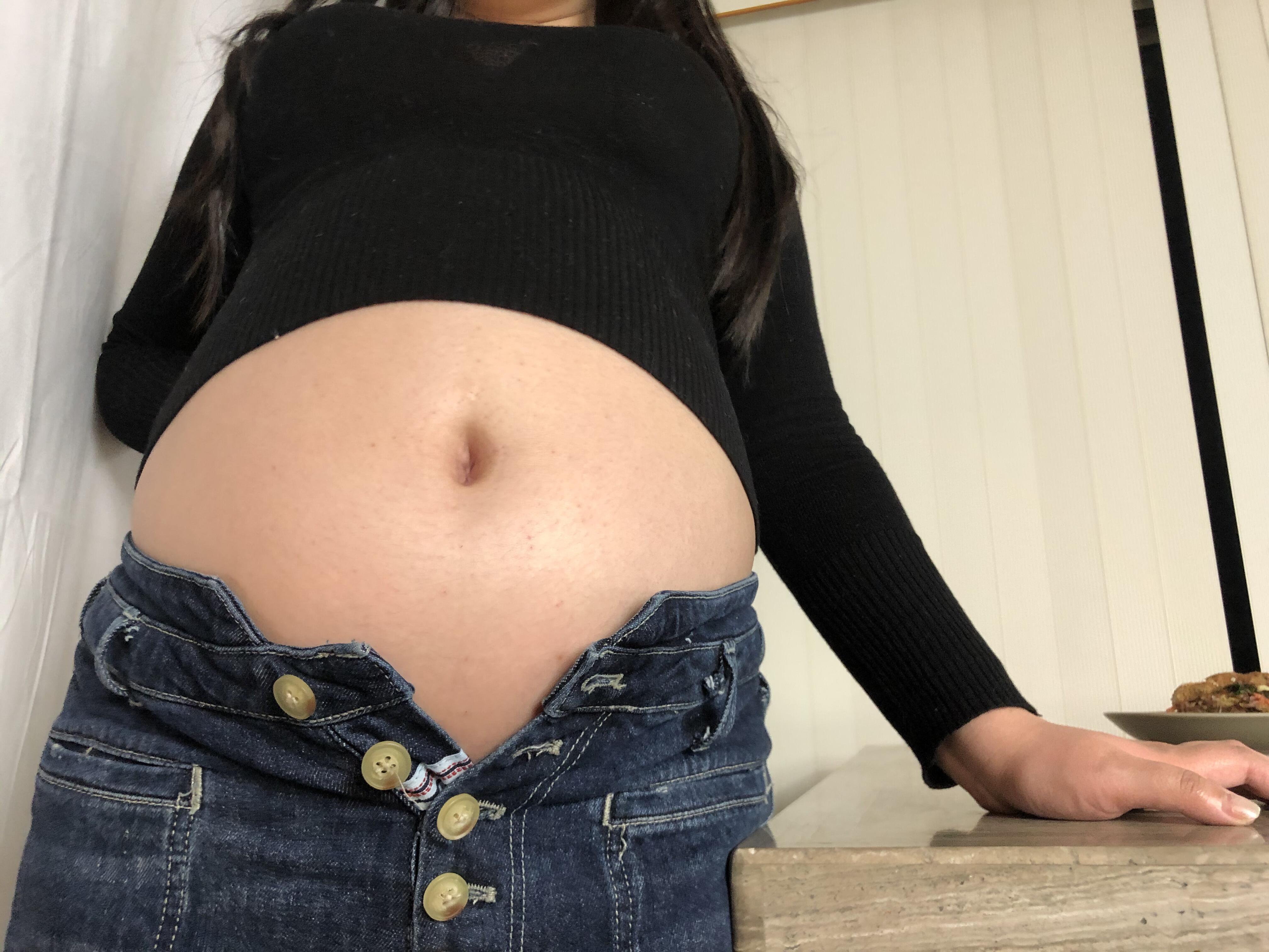 Huge Stuffed Belly Straining Against 5 Button Pants! 