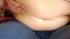 Stuffed Belly Play - Sitting on Bed with Tight Jeans