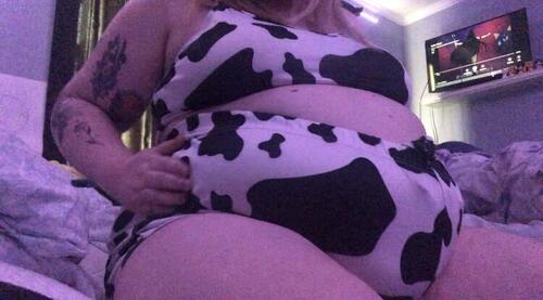 Feedee Jiggling Big Soft Belly in Cow Two Piece 🐮