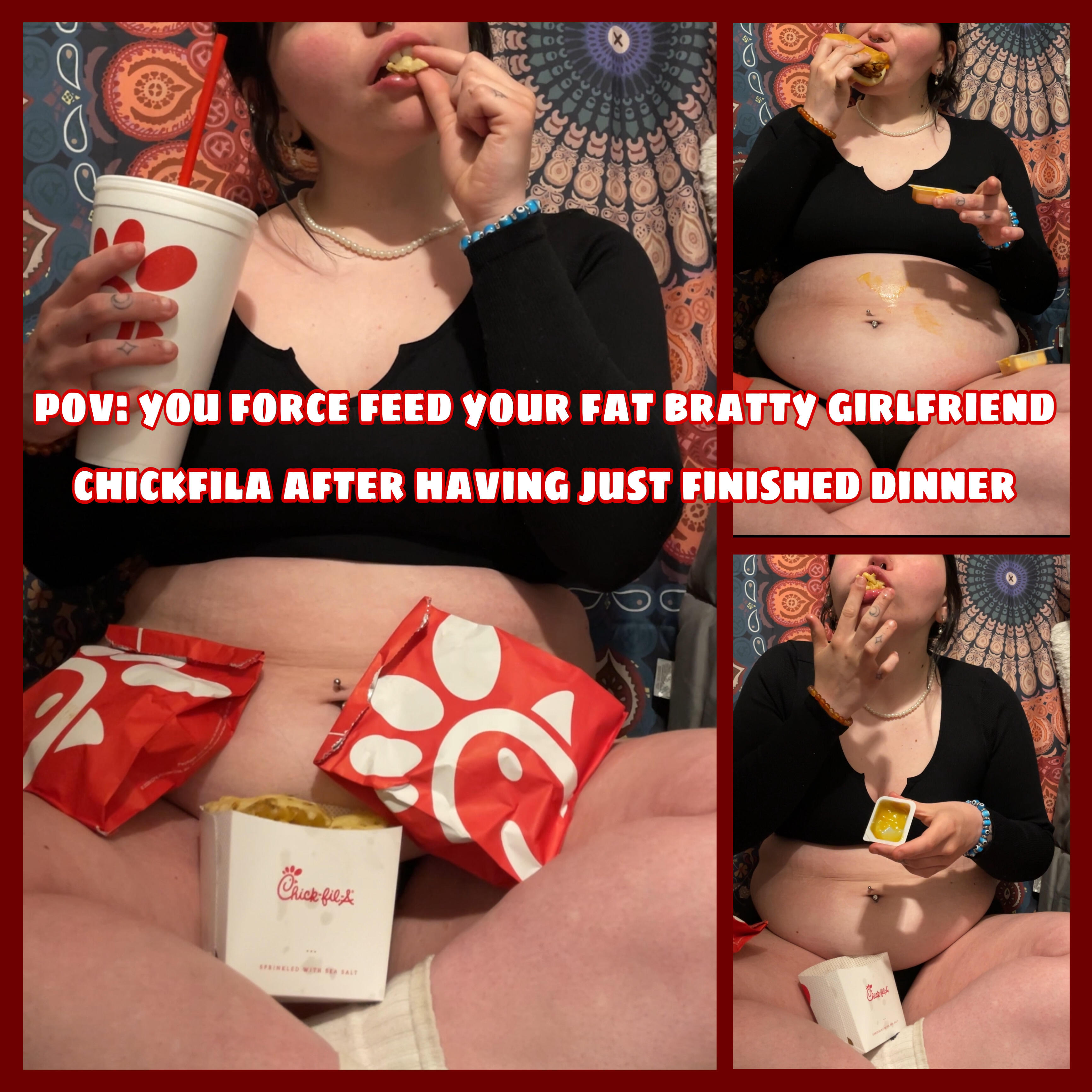 Pov: You force feed your girlfriend Chickfila - Video Clips - Stuffing/Eating  - Curvage